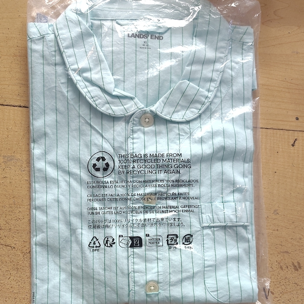 Lands' End Men's Mint Green Striped Pj Shirt